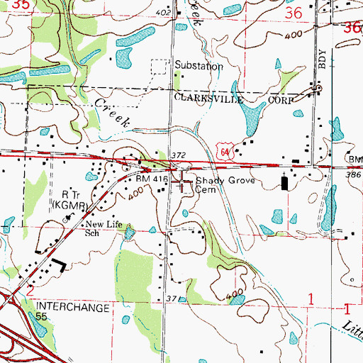 Topographic Map of Shady Grove Cemetery, AR