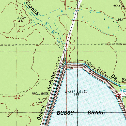 Topographic Map of De Butte Creek, LA