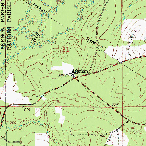 Topographic Map of Afeman, LA