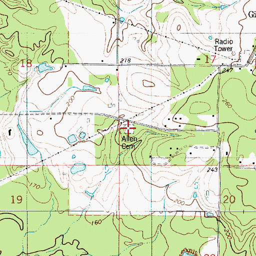Topographic Map of Allen Cemetery, LA
