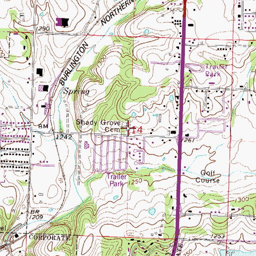 Topographic Map of Shady Grove Cemetery, AR