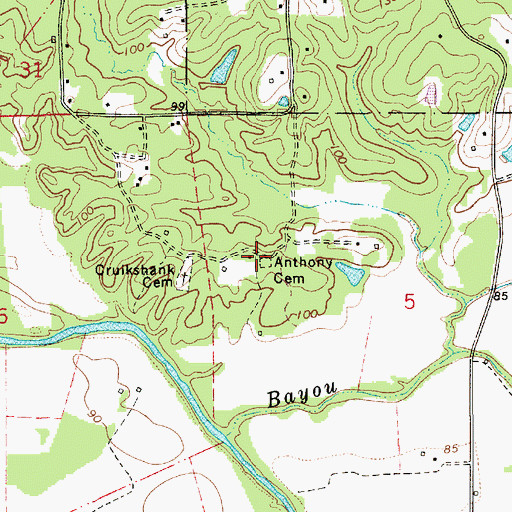 Topographic Map of Anthony Cemetery, LA