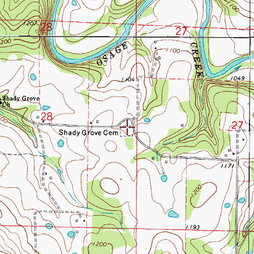 Topographic Map of Shady Grove Cemetery, AR