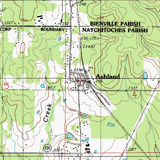 Topographic Map of Ashland, LA
