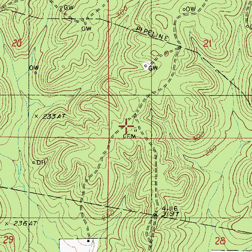 Topographic Map of Aycock Cemetery, LA