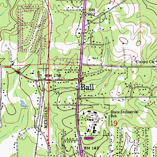 Topographic Map of Ball, LA