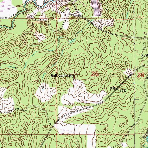 Topographic Map of Ball Cemetery, LA