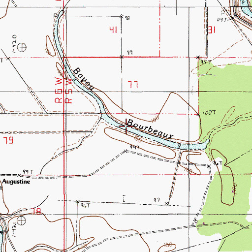 Topographic Map of Bayou Bourbeaux, LA