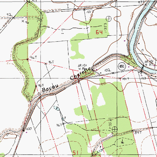 Topographic Map of Bayou Charette, LA