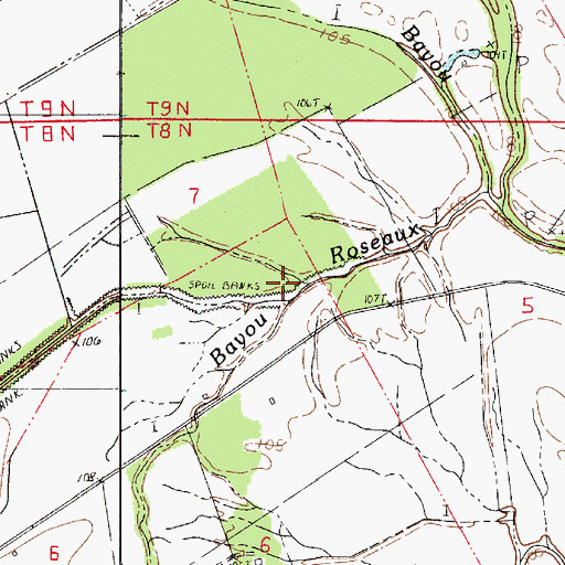 Topographic Map of Bayou Roseaux, LA