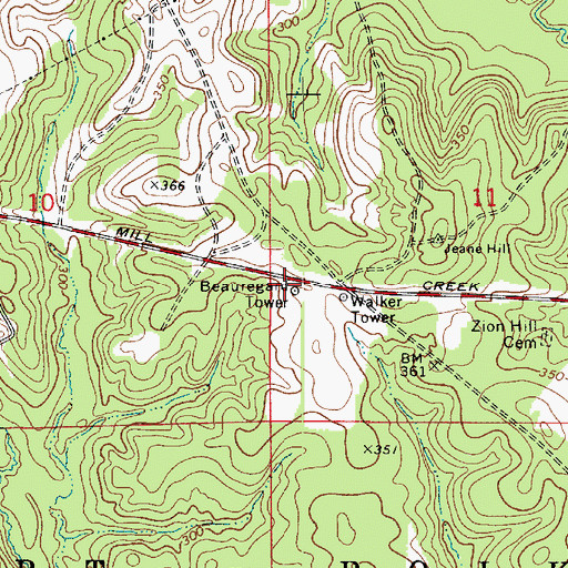 Topographic Map of Beauregard Tower, LA