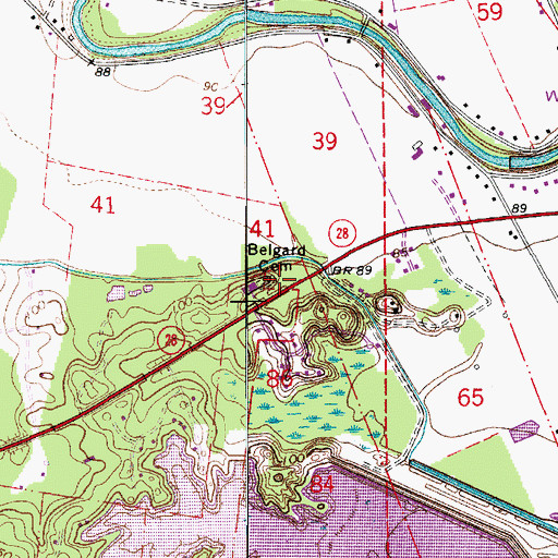 Topographic Map of Belgard Cemetery, LA