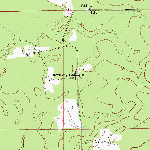 Topographic Map of Bethany Church, LA