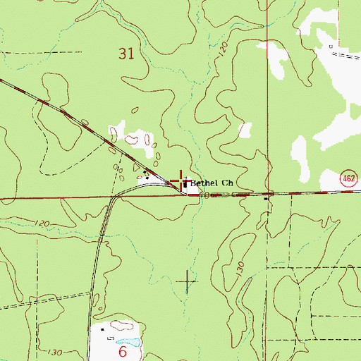 Topographic Map of Bethel Church, LA