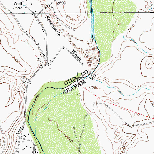 Topographic Map of Hackberry Creek, AZ