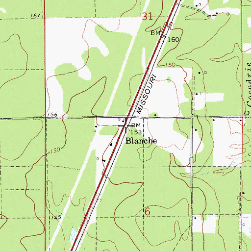 Topographic Map of Blanche, LA