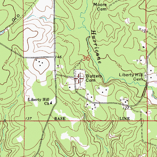 Topographic Map of Butters Cemetery, LA