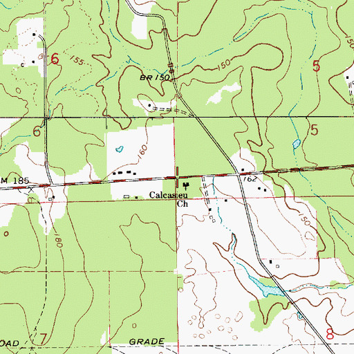Topographic Map of Calcasieu Church, LA