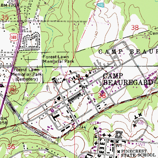 Topographic Map of Camp Beauregard, LA