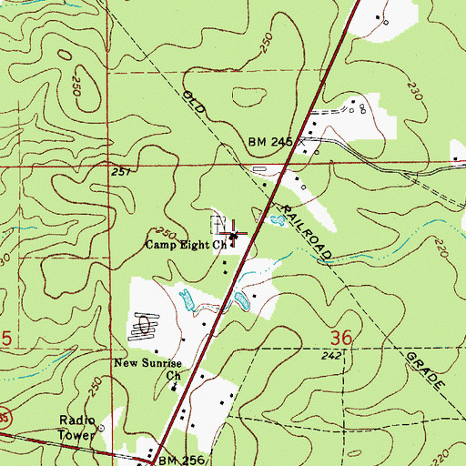 Topographic Map of Camp Eight Church, LA