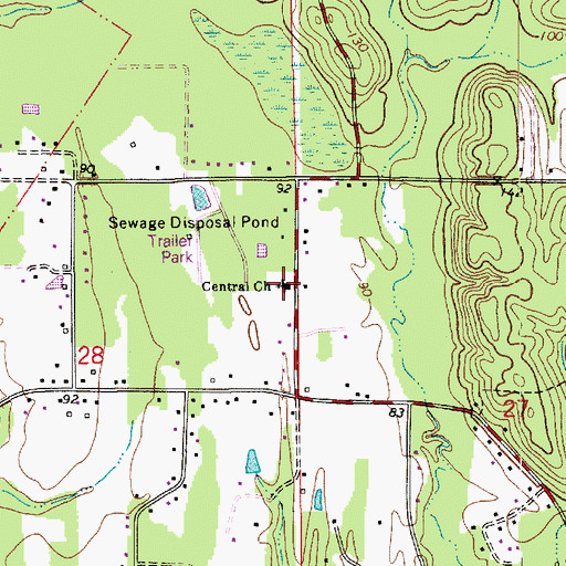 Topographic Map of Central Church, LA