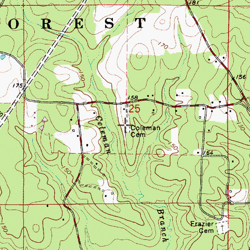 Topographic Map of Coleman Cemetery, LA