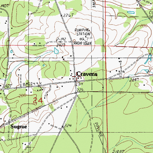 Topographic Map of Cravens, LA