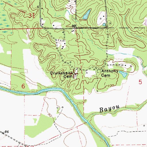 Topographic Map of Cruikshank Cemetery, LA