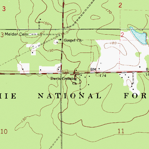 Topographic Map of Davis Crossing Church, LA