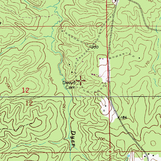 Topographic Map of Dewill Cemetery, LA