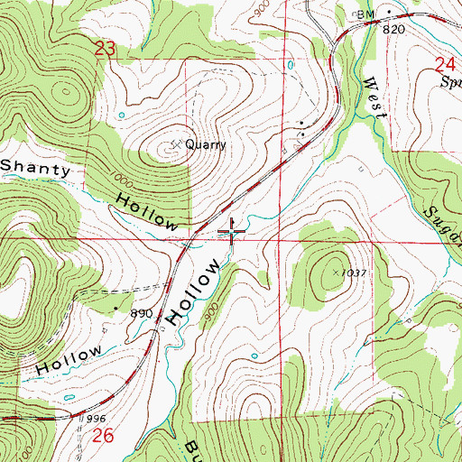 Topographic Map of Shanty Hollow, AR