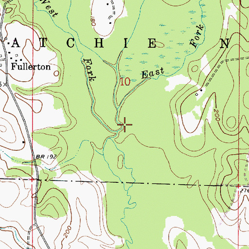 Topographic Map of East Fork Sixmile Creek, LA
