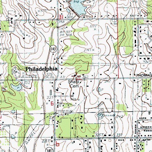 Topographic Map of Sharp Cemetery, AR