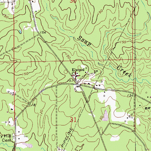 Topographic Map of Elwood Church, LA