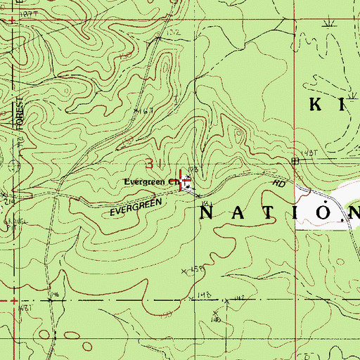 Topographic Map of Evergreen Church, LA