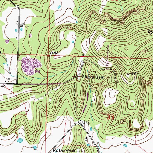 Topographic Map of Sharp Cemetery, AR