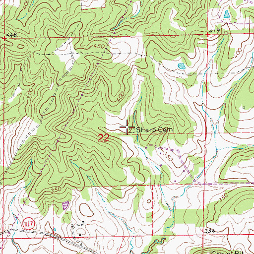 Topographic Map of Sharp Cemetery, AR