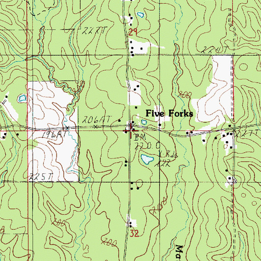 Topographic Map of Five Forks, LA