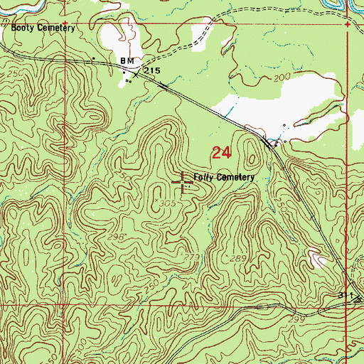 Topographic Map of Folly Cemetery, LA