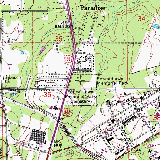 Topographic Map of Forest Lawn Memorial Park, LA