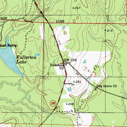 Topographic Map of Fullerton Church, LA