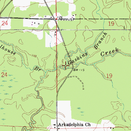 Topographic Map of Gaskins Branch, LA