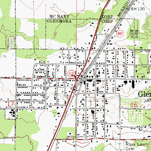 Topographic Map of Glenmora, LA