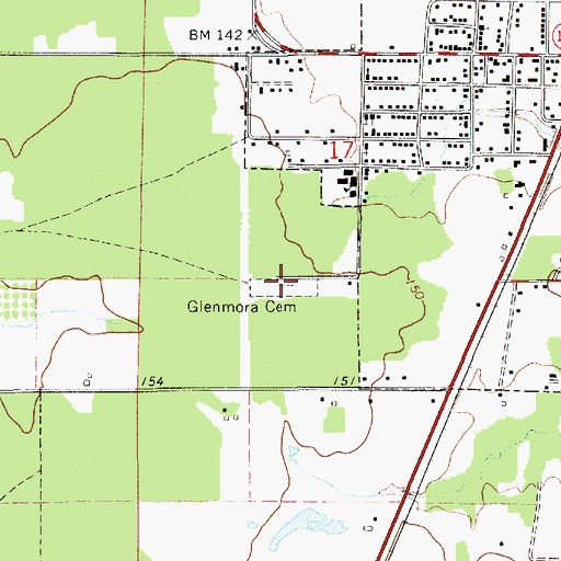 Topographic Map of Glenmora Cemetery, LA