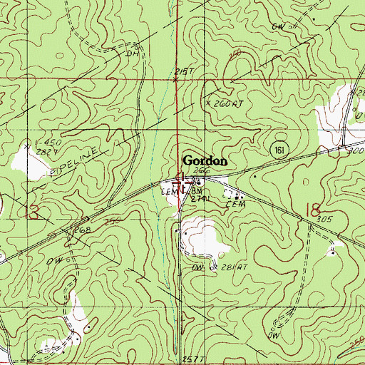 Topographic Map of Gordon, LA