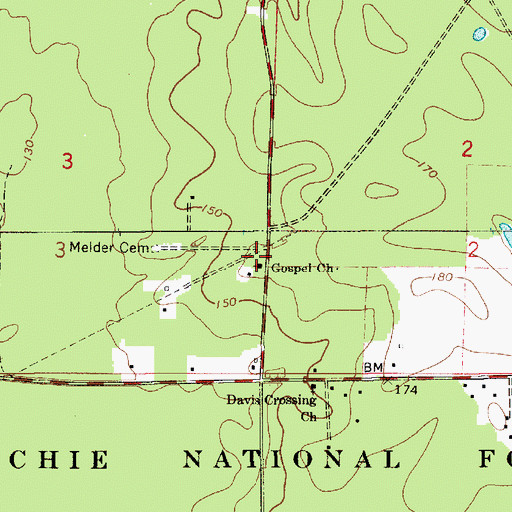 Topographic Map of Gospel Church, LA