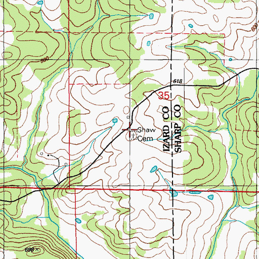 Topographic Map of Shaw Cemetery, AR