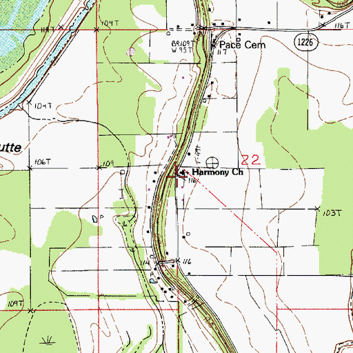 Topographic Map of Harmony Church, LA