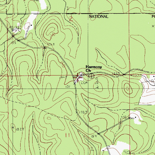 Topographic Map of Harmony Church, LA