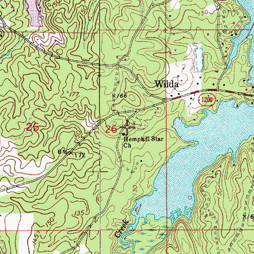 Topographic Map of Hemphill Star Church, LA